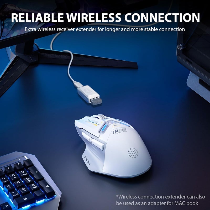 inphic IN9 Wireless Gaming Mouse, True Tri-Mode Bluetooth/Type-C Wired/2.4G Wireless Connection, 10000 DPl, Fully Programmable, RGB Backlit, for Laptop PC Mac - Image 4